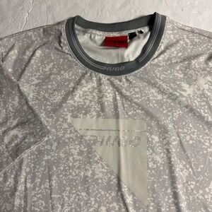 Hugo Boss HUGO Mens XL Grey White Splatter Print Logo T-Shirt Short Sleeve